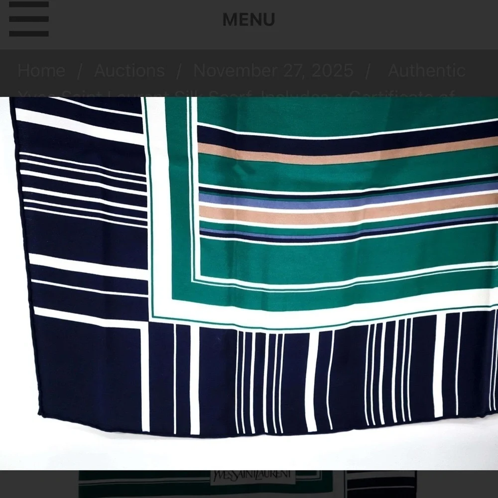 Authentic Yves Saint Laurent Silk Scarf. Includes a Certificate of Authenticity